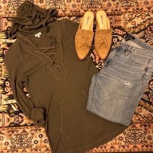 Splendid Waffle Thermal Lace Up Hoodie